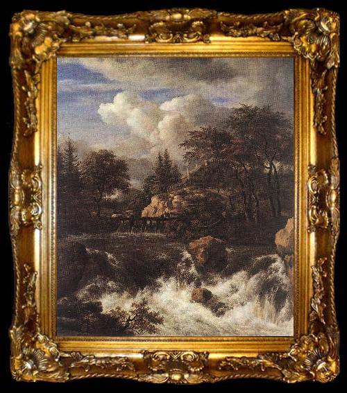 framed  RUISDAEL, Jacob Isaackszon van Waterfall by a Church af, ta009-2
